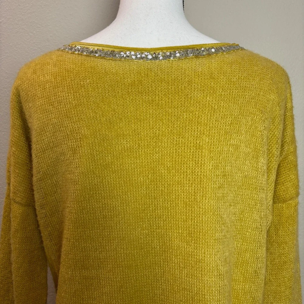 Scandal Women's XL Sweater Yellow Mohair Lady Pullover Jumper‎ Cozy Italy Made